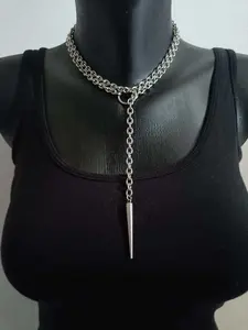 Punk Style Silver Color Cone Long Chain Necklace, Unisex Gothic Holiday Accessory Jewelry, Fashionable Statement Piece for Men and Women, Cuban Link Necklace