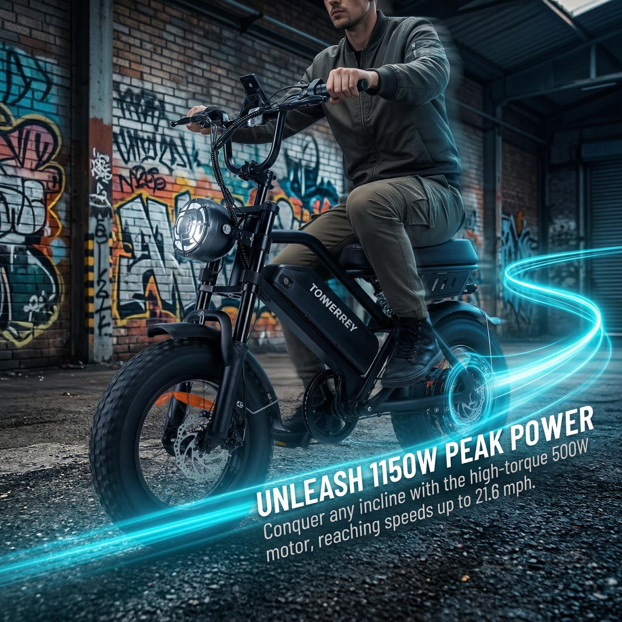 T16 Off-Road Electric Bike with 1000W Motor 50 Miles Range 21 MPH Max Speed High-Strength Carbon Steel Frame Front Suspension System for Rough Terrain