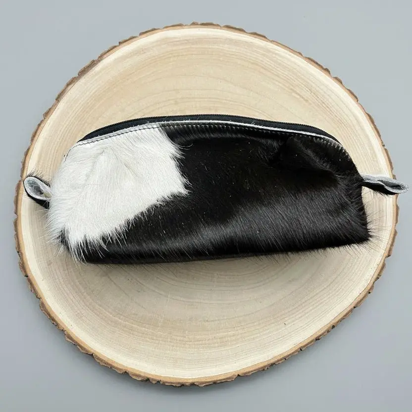 Western Toiletry Bag — Black & White Hair-on-Hide Cowhide (8" Travel-Ready)