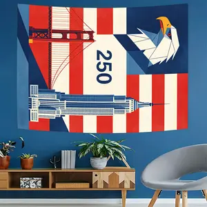 Usa 250th Anniversary Landmark Eagle Flag Tapestry, Casual Knit Design, Model Xinghao 114514, Perfect for Home Decor & Gifts
