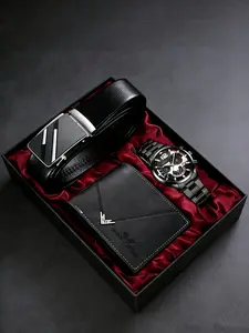 Men's Fashion Quartz Watch Set with Wallet and Belt, High-End Gift Box Included, Men Accessories, Perfect for Business Casual Daily Wear