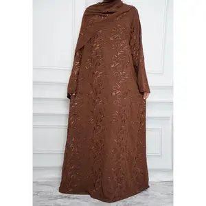 Illan  Embroidered Closed Abaya  Luxury Modest Dress with Matching Embroidery Hijab, Flowy Elegant Fit for Everyday Wear & Special Occasions in Brown, Burgundy, Navy Blue & Black