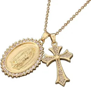 Virgin Mary Pendent And Cross Miraculous Medal Necklaces,Religion Faith Necklace