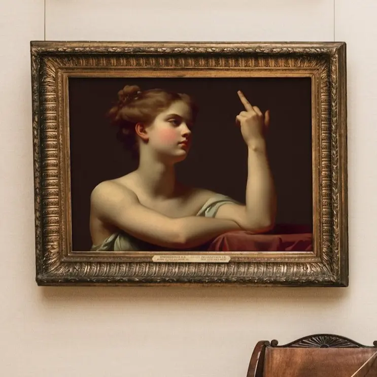 Woman with Middle Finger Funny Wall Art, Eclectic Wall Art, feminist wall art, alter vintage , Funny meme poster, funky wall art, Girly Room Decor, Gift for her