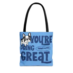 You're Doing Great French Potato Tote Bag Blue 100% Polyester Durable Lightweight with French Bulldog Design Perfect for Everyday Adventures