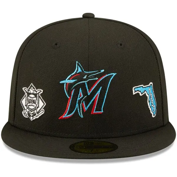 New Era Miami Marlins 59FIFTY Fitted Cap Black Aqua Red M Logo Florida 1993 Side Patch MLB Baseball Hat Flat Brim Embroidered Limited Edition Streetwear Hip Hop Unisex Collection