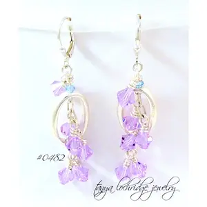 Tanya Lochridge Jewelry Vintage Aurora Borealis Crystal Earrings #0482 Handmade USA Faceted Beads Shield Leverback Earwire