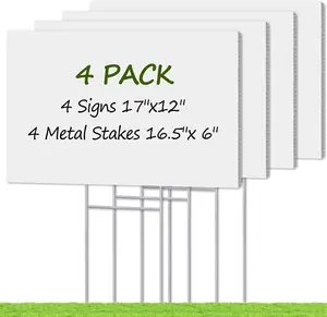 Blank Yard Signs with Stakes,  Custom Yard  Sign 17x12 Inch 4 Pack Corrugated Plastic Double Sided for Outdoor Lawn, Estate Garage, Open House, Birthday Decoration