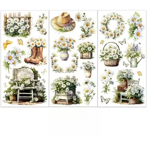 3Pcs/Set Daisy Rub on Transfers for Furniture and Crafts 6x12 Inch Wreath Straw Hat Furniture Decals Decor Butterfly Transfer Stickers  for Scrapbook Window DIY Home Decor