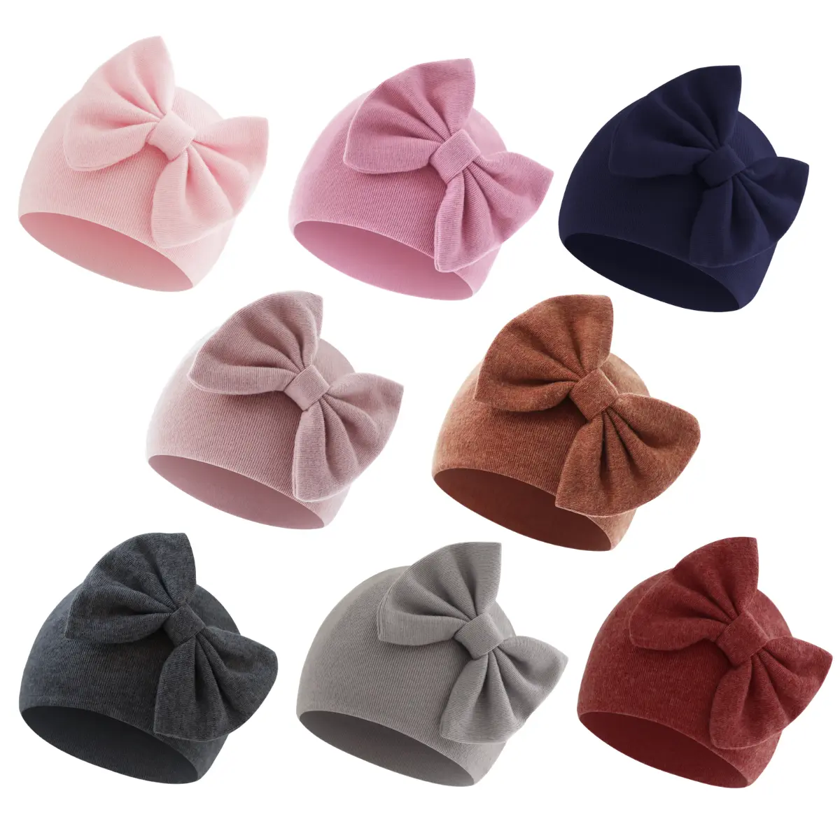 8-Pack Newborn Baby Girls Cotton Hats with Big Bows, Soft Beanie Set for Hospital, Everyday Wear, Infant 0–12 Months