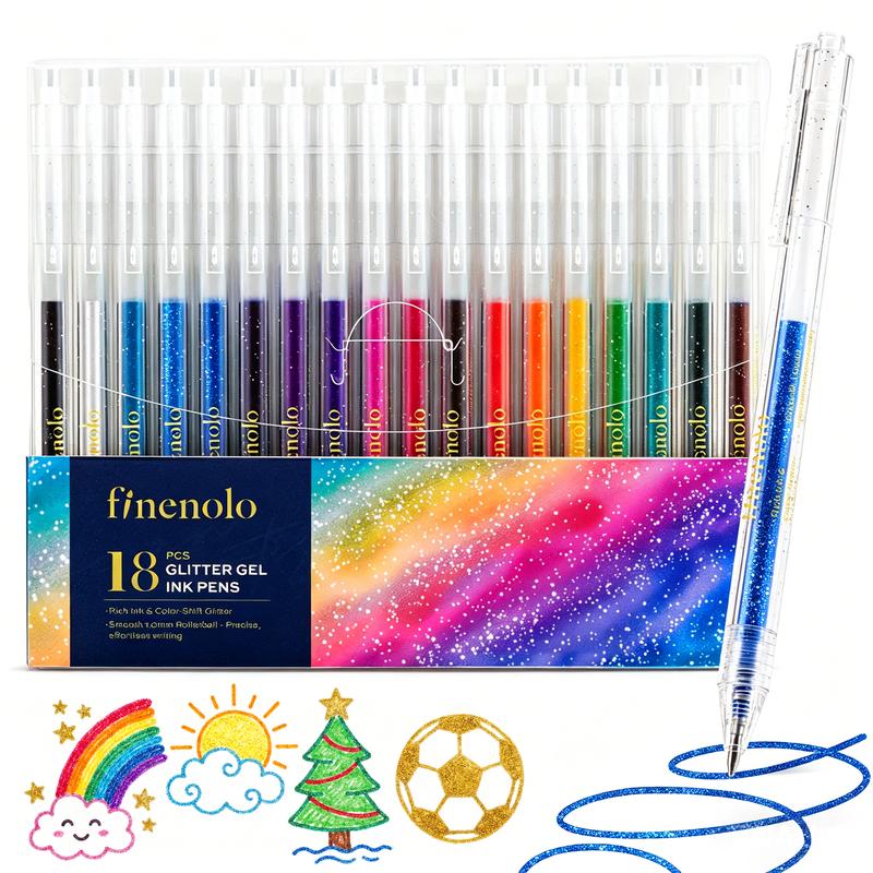 Finenolo 18pcs Retractable Glitter Gel Pens - Vibrant Sparkle Gel Ink Markers, Art Craft Supplies, Markers for Coloring, Card Making, Cool Gifts for Adults (DealsforYouDays)