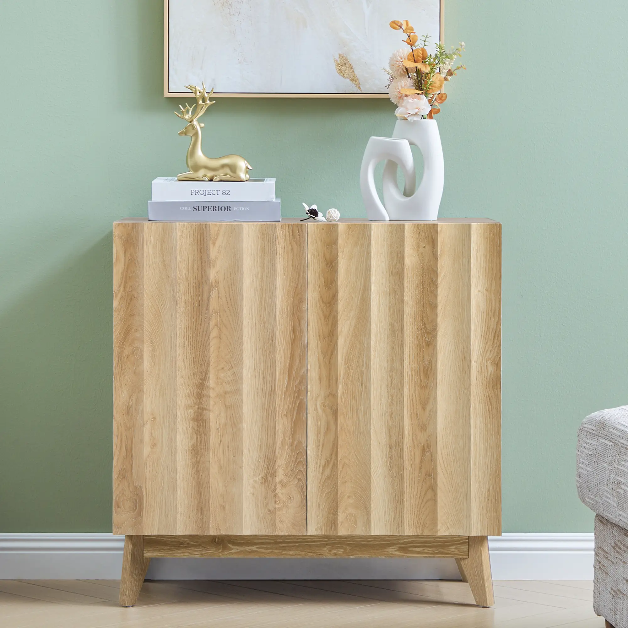FurSch Mid-Century Modern Fluted Sideboard Cabinet with Doors, Adjustable Shelves & Spacious Storage for Living Room, Kitchen or Entryway