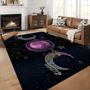 Mystical Triple Moon Phase Large Soft Diatomite Floor Mat Enchanting Mystical Triple Moon Phase Design with Super Anti-slip 100% Rubber Backing Rug Suitable for Laundry Rooms, Bathrooms, Kitchens, Living Rooms and Corridors