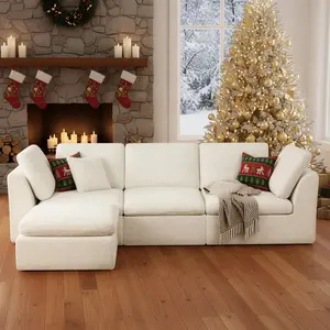 Modern Oversized Modular Cloud Sectional Chaise Beige Plush Reclining Soft Sofa Bed with 2 Free Pillows Pet Friendly Reading Chair Futon Sofa Chenille Lounge Excellent Gift for Christmas and New Year Furniture, extra-wide seat