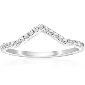 1/4ct Diamond Curved V Shape Ring Stackable Wedding Band 10k White Gold