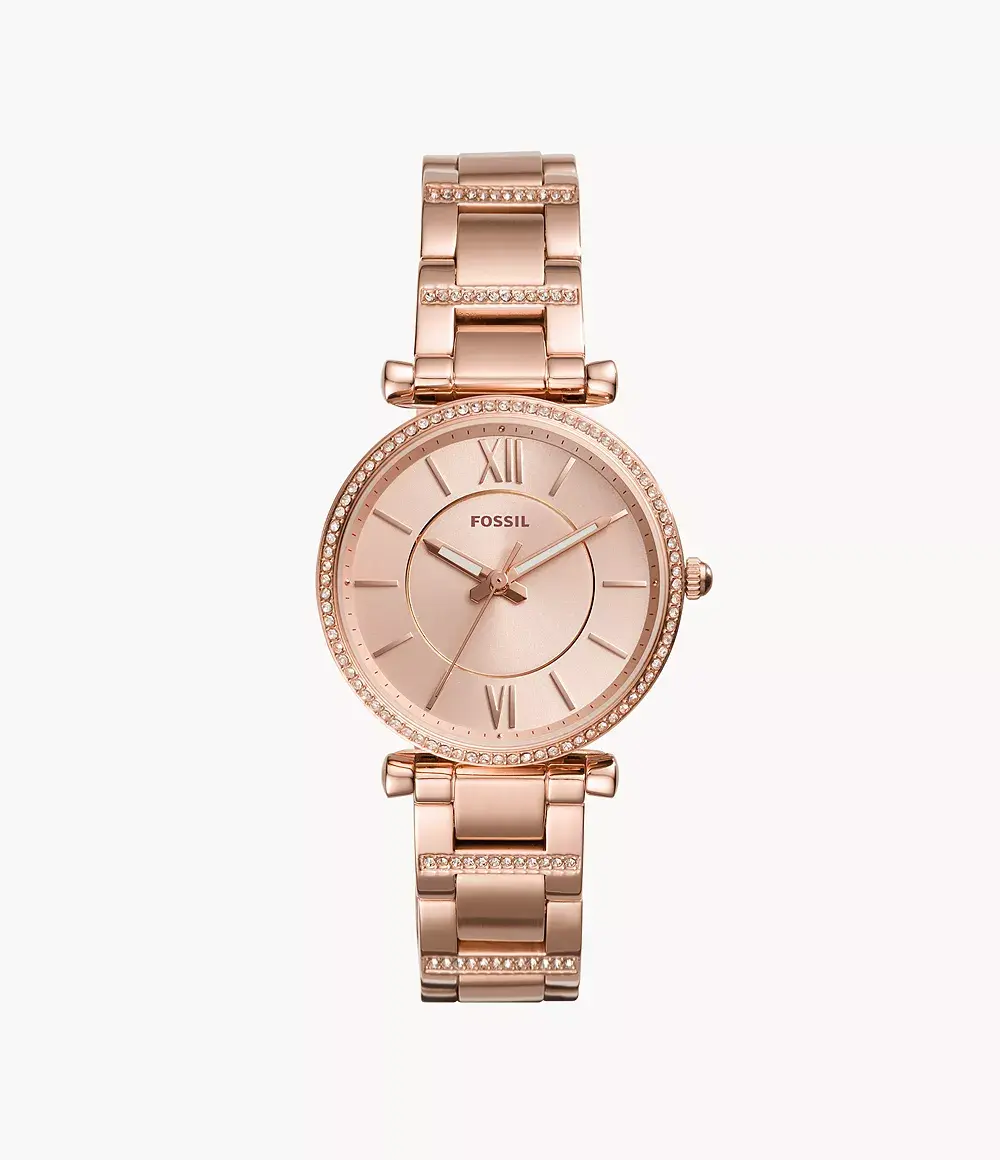 Fossil Women's Carlie 35mm Three-Hand, Rose Gold-Tone Stainless Steel Watch