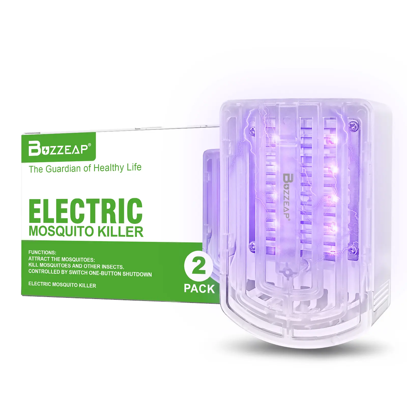 Buzzeap 2-Pack Electric Indoor Mosquito Killer Lamp - UV Light Bug Zapper That Attracts and Kills Mosquitoes and Other Insects for Kitchens, Bedrooms, Attract The Mosquitoes, Kill Mosquitoes And Other Insects