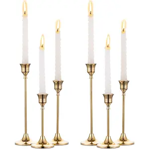 Brass Metal Taper Candle Holders Set, 2 Sets (6 Pieces), Vintage Modern Design, Perfect for Weddings & Home Decor Gifts, Vintage Candle Stand