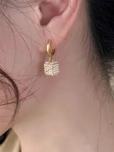 Elegant Faux Pearl Decorated Square Pendant Earrings, Fashion Jewelry for Party, Daily Clothing Decor, Trendy All-match & Exquisite Jewelry for Birthday Gift