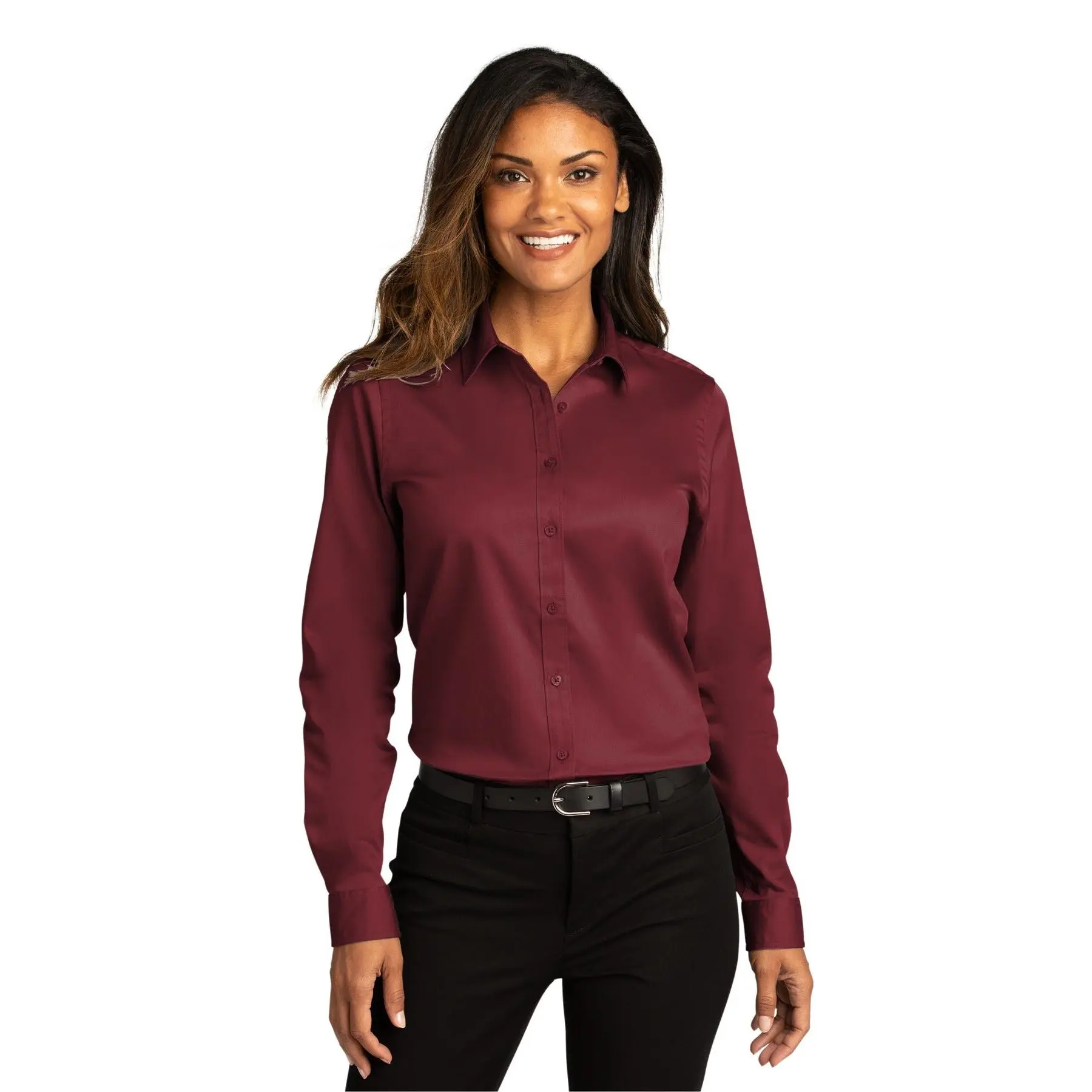 Port Authority LW808 Ladies Long Sleeve SuperPro React Twill Shirt Cotton Fabric Navy Blue Top Adjustable Cuffs Blouses