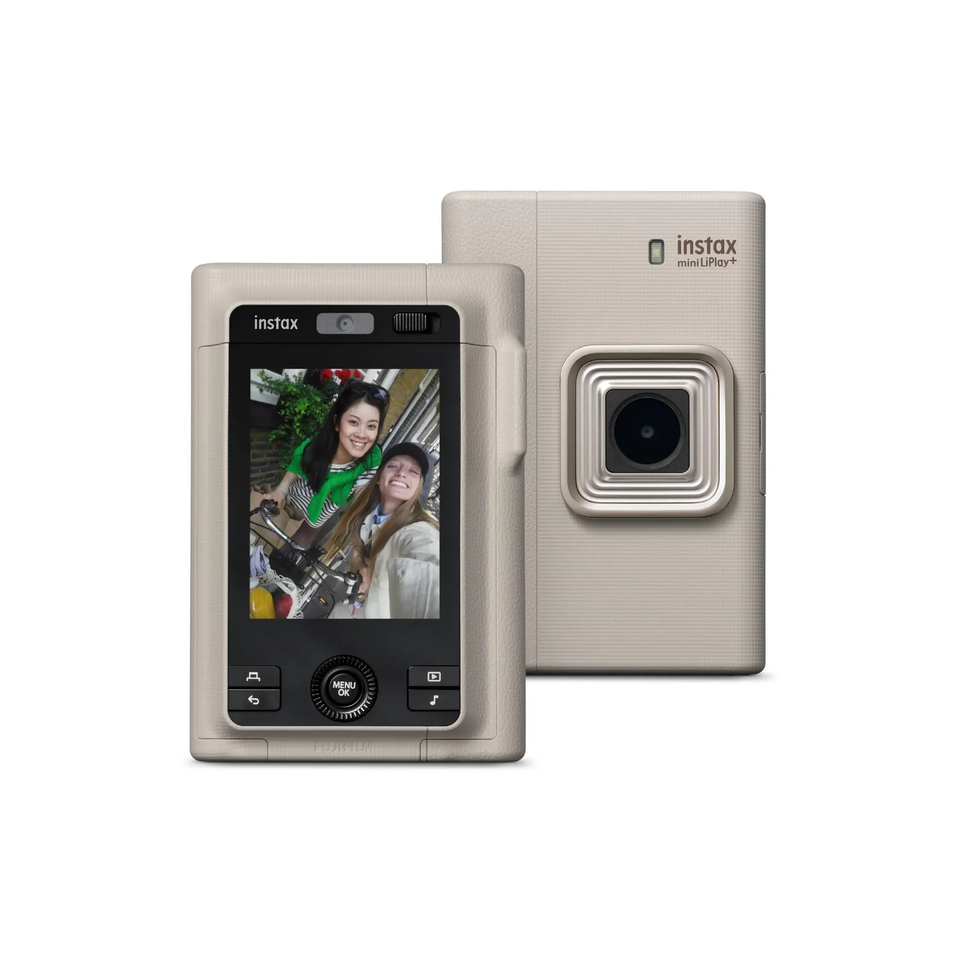 Fujifilm Instax Mini LiPlay+ Hybrid Instant Camera and Smartphone Printer (Sand Beige) - 3.0-inch Display, 90 Seconds Print Time, Capture, Customize, and Instantly Print, Classic Tones