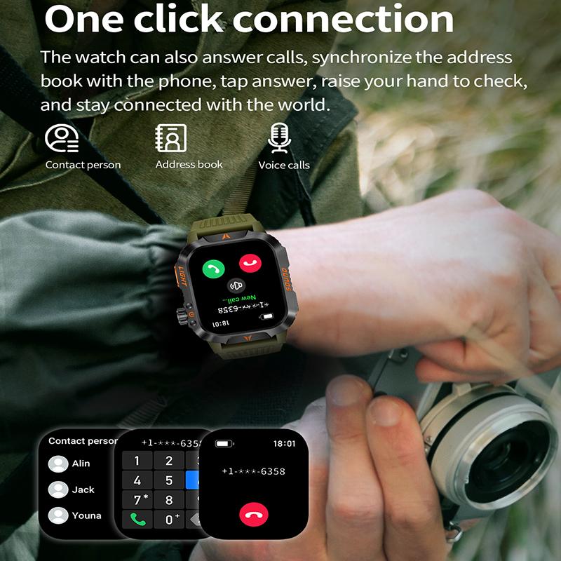 2026 Outdoor-Style Smartwatch with 2.01-inch IPS Screen LED Lighting Wireless Call Sports Modes Calorie Tracker Compass Weather Alerts Men's Gift