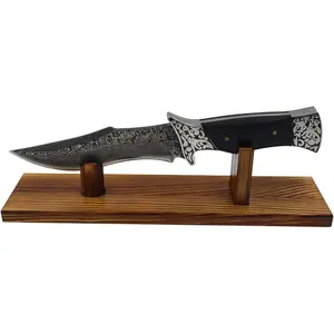 Wood Knife Display Stand - Single Fixed Blade/Pocket Knife Holder Case, Rustic Cabin Decor, Fits Most Knives & Swords, Durable Horizontal Tabletop Showcase for Collections