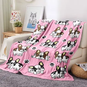 1pc Cute Cartoon Bulldog Print Blanket, Flannel Blanket, Soft Warm Throw Blanket Nap Blanket For Couch Sofa Office Bed Camping Travel, Multi-purpose Gift Blanket For All Season