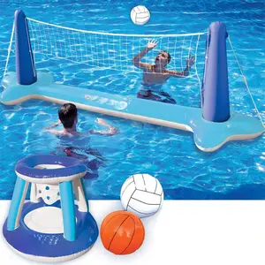 Inflatable Pool Float Set with Volleyball Net and Basketball Hoop, Floating Swimming Game Toys for Children and Adults, Summer Floats