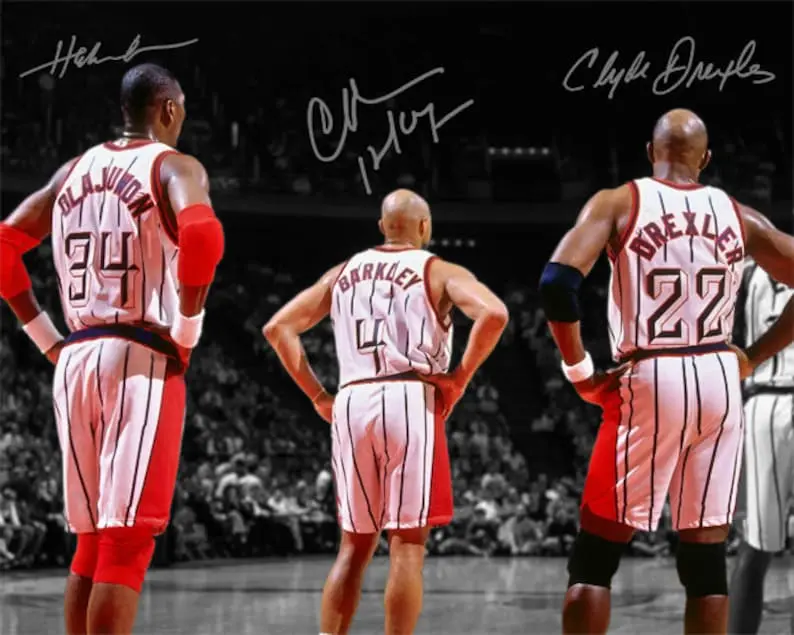 Hakeem Olajuwon Clyde Drexler Charles Barkley Houston Rockets Legends Signed Photo Autograph Print Poster Wall Art Home Decor