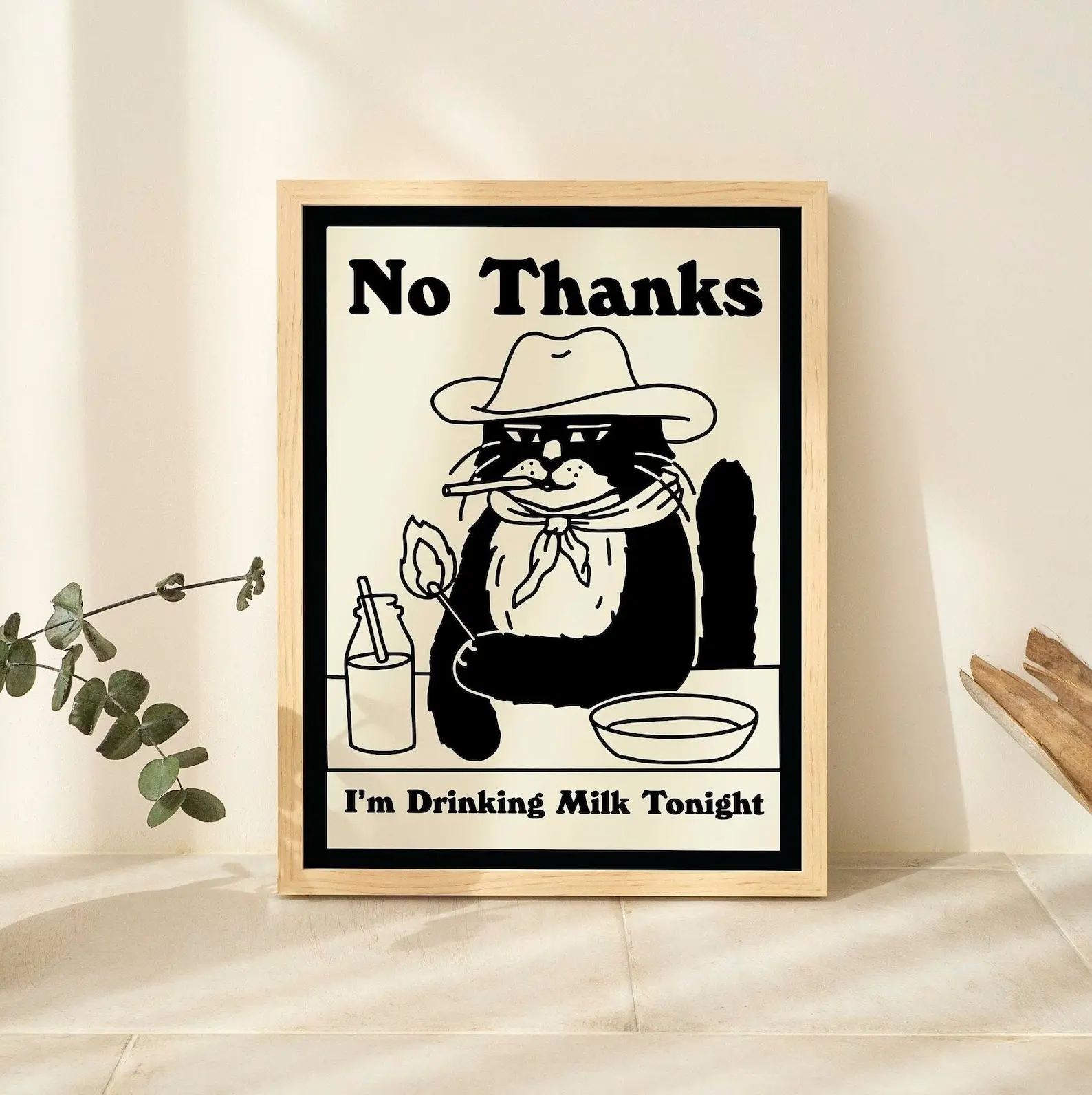 Cowboy Cat Print Poster, Retro Drink Poster, Cowboy Cat Milk Posters, I'm Drinking Milk Prints, Kitchen Decor, Bar Decor Poster, UNFRAMED