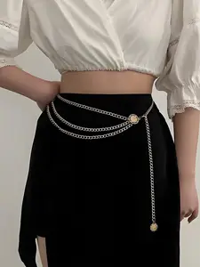 1Pc Sunflower Chain Belt for Women Fashion Plus Size 91/110/130cm Waist Chains Trendy Metal Layered Adjustable Waist Belt Belly Belts for Women Dress Accessories Plus Size Available for Music Festival Dress Accessories Casual Dress Belt