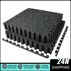 Rubber-EVA Interlocking Floor Tiles, 12 Pcs 24x24in Puzzle-Shape 0.56in Thick Home Gym Flooring (48 Sq Ft) with Upgraded Rubber Top, High-Density EVA Foam for Heavy-Weight Workouts