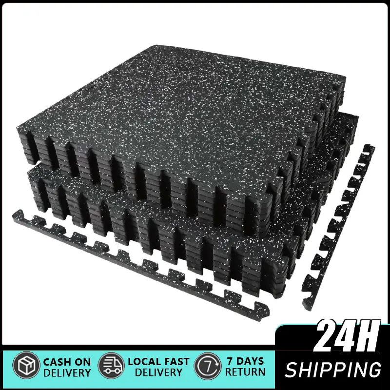 Indoor Interlocking Rubber-EVA Floor Tiles - 12pcs 24x24in Puzzle-Shape 0.56in Thick Home Gym Flooring (48 Sq Ft) with Upgraded Rubber Top, High-Density EVA Foam for Heavy-Weight Workouts