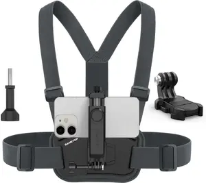 Universal Mobile Phone Chest Mount Harness Strap Holder with Adjustable Buckle – Hands-Free POV Action Camera Clip Compatible with iPhone, Samsung Galaxy, Android Smartphones, and GoPro for Cycling, Hiking, Running, and Vlogging