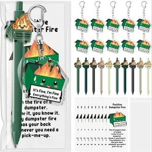 10 Sets Fire Trash Can Stationery Gift Set, Colleague Gifts, Fun Pens, Trash Can Accessories, Acrylic Keychains, Bookmarks