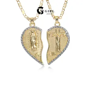 GGIRL Virgin Mary Heart Necklace, 18K Gold Plated Virgin Mary Double Chain Combination Necklace, Heart Shaped Prayer Necklace, Mother Mary Pendant for Women Fashion Jewelry Gift for Holiday Valentine's Day Birthdays Anniversaries