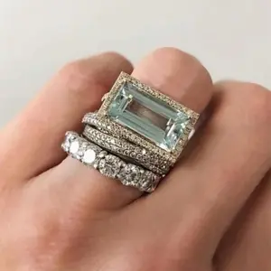 3-Piece Luxury Socialite Stackable Cocktail Rings Set – Emerald-Cut Zircon & Pavé Crystal Bands, Vintage Glamour, Exquisite Fashion Statement Rings for Nights Out, Parties & Special Occasions, Trendy Stackable Promise Jewelry for Women