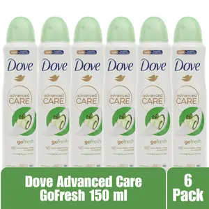 Dove Advanced Care Go Fresh Antiperspirant Deodorant Aerosol Spray Cucumber & Green Tea 72H Protection 0% Alcohol Triple Moisturizing Technology 6-Pack
