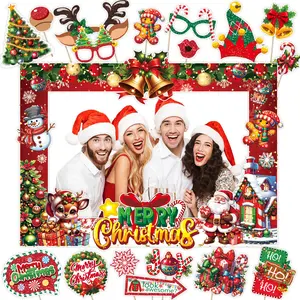 Christmas Photo Booth Props Kit, Funny Themed Photo Frame & Party Decorations for Christmas Holiday Parties & Celebrations, Party Decoration Supplies