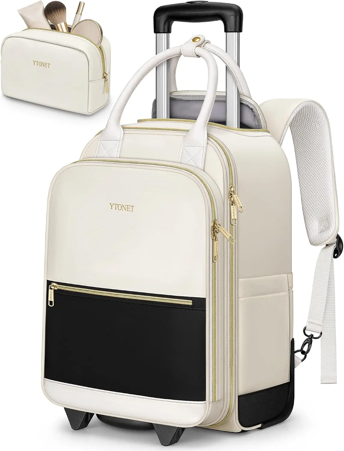 Women's 2-in-1 15.6" Rolling Laptop Backpack with Makeup Pouch & Wet/Dry Pocket, Work/School Travel Bag