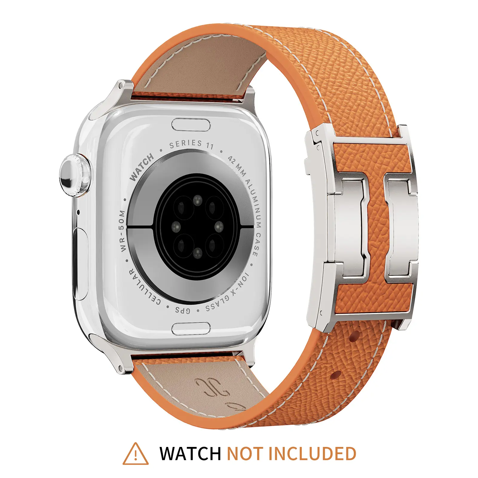 CrazyGrass Sunset-Orange Embossed-Grain Leather Quick Release Watch Band with Magnetic Fold Metal Clasp, Compatible with Series 11-SE, Ultra 2, 38-49mm Sizes [WATCH NOT INCLUDED] Smart Wearable Accessory