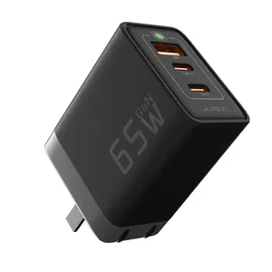 65W Charger, GaN Charger, 3 Ports Fast Charging Brick, Foldable Wall Charger, Compatible with HP Spectre, MacBook Pro/Air, Dell XPS 13, iPad Pro, iPhone 15/Pro, Galaxy S23, Apple Watch