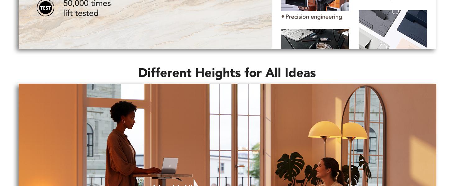 Portable Rolling Laptop Desk with Height Adjustment, Mobile T-Base Stand with Locking Casters, Sit-Stand Workstation for Bedside and Sofa, Walnut Finish