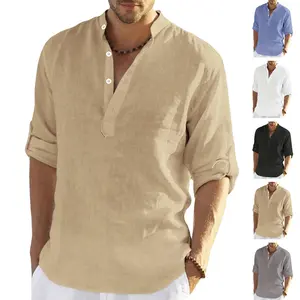 Men’s summer new collared button long-sleeve polo shirt, casual shirt; men’s solid-color stylish versatile everyday short-sleeve top, premium quality.