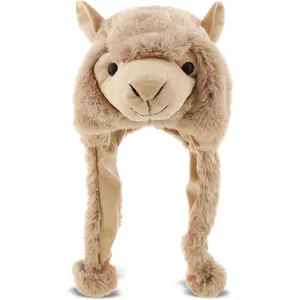 Super Soft Fleece Stuffed Animal Plush Beanie with Ear Flaps, Cozy Warm Winter Hat for Kids, One Size