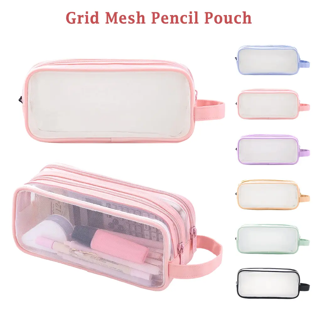 High-Density Transparent Grid Mesh Pencil Case - Slim and Lightweight, Large-Capacity Zipped Handheld Pen Bag for Teen Students, Ideal for Classroom Supplies, Desk Supplies (22.5 x 9.5 x 7.5 cm), Back To School Day