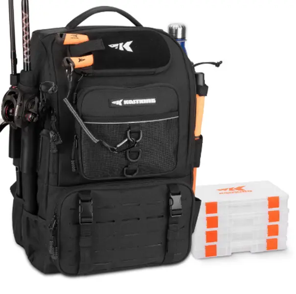 KastKing Karryall 40L Fishing Tackle Backpack with Rod Holders & 4 Tackle Boxes, Waterproof Fishing Gear Storage Bag for Camping, Hunting & Outdoor Activities