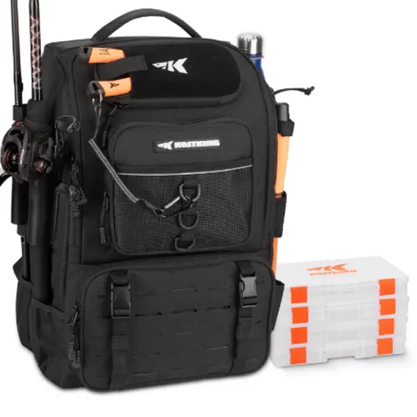 KastKing Karryall 40L Fishing Tackle Backpack with Rod Holders & 4 Tackle Boxes, Waterproof Fishing Gear Storage Bag for Camping, Hunting & Outdoor Activities