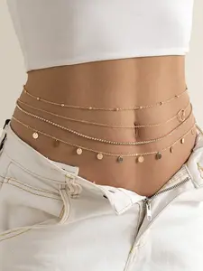 Fashionable Layered Waist Chain for Women, Summer Beach Bikini Rhinestone Pendant Adjustable Belly Body Chain, Party Accessory, Chic Body Jewelry